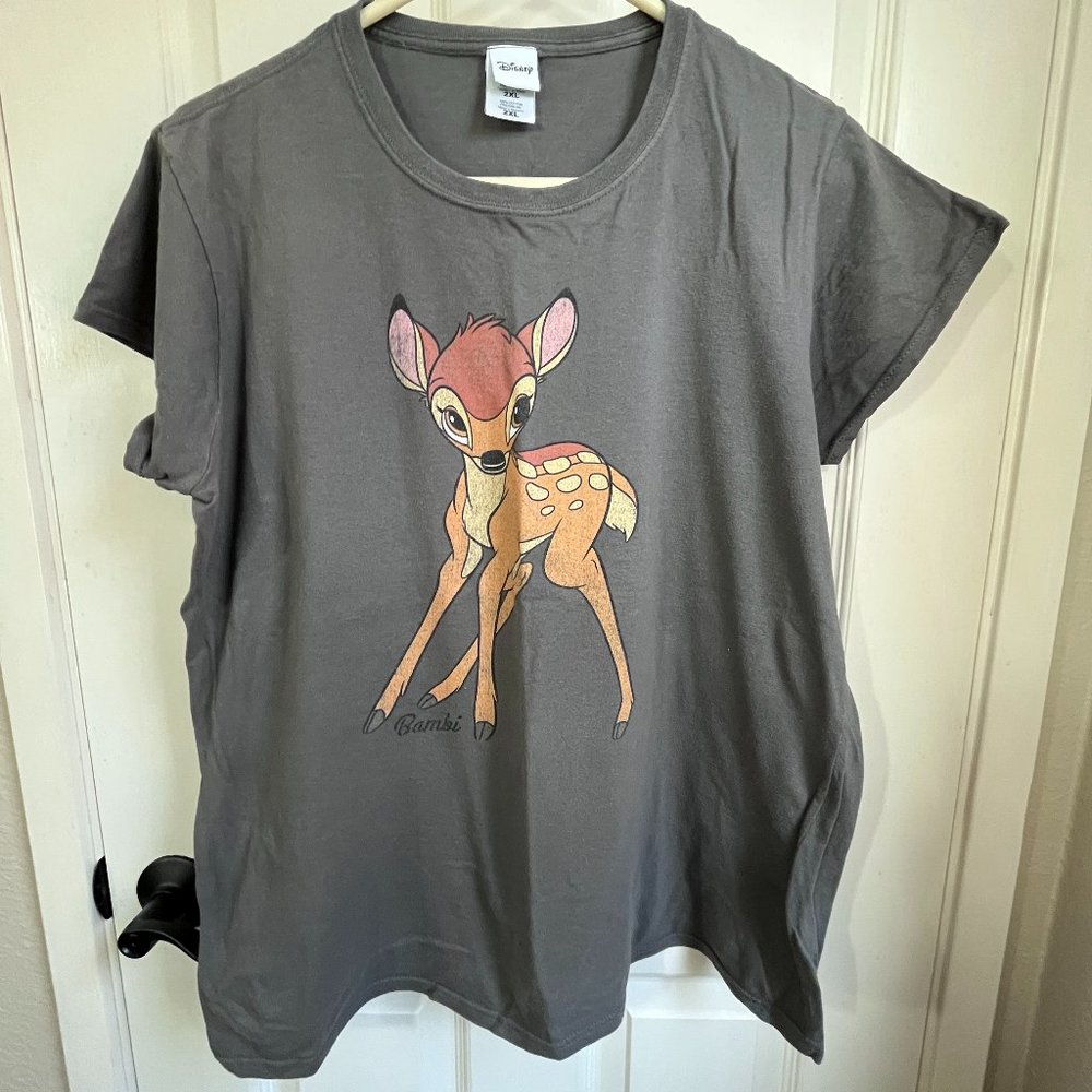 Disney Short Sleeve Bambi T-Shirt 100% Cotton Pre-Shrunk Grey Size XXL